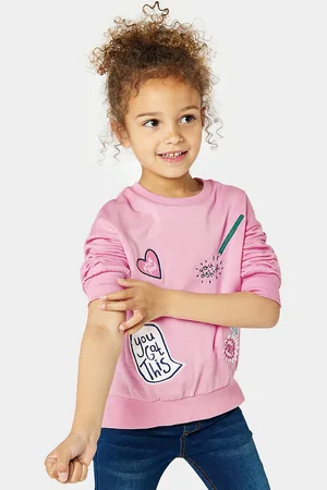 Mothercare Girls Pink Typography Self Design Pure Cotton Sweatshirt With Applique Detail