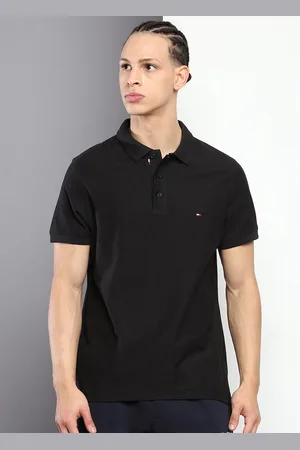 Tommy Hilfiger Men Black Polo Collar Slim Fit T-shirt