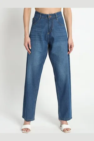 AngelFab Women Jean Straight Fit High-Rise Light Fade Cotton Jeans