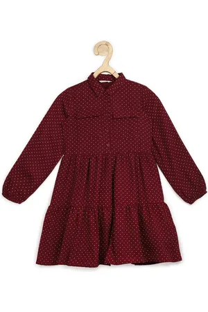 Peter England Girls Maroon & White Pure Cotton Printed Shirt Dress