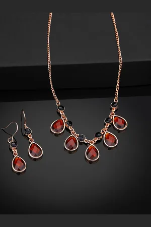 ESTELE Rose Gold Plated Tear Drop Shaped Necklace Set with Austrian Crystals
