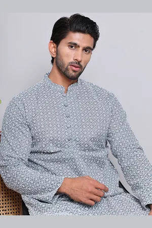 Jompers Floral Embroidered Chikankari Pure Cotton Straight Kurta with Pyjamas