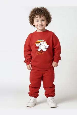 Minicult Kids Printed Round Neck Pure Cotton Sweatshirt With Jogger