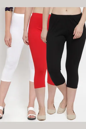 GRACIT Women Set of 3 Black & White Solid Capris