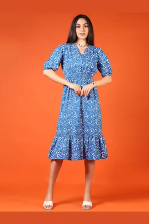 V-Mart Printed Cotton Fit & Flared Midi Ethnic Dresses