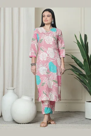 Kalini Printed Pure Cotton V Neck Kurta With Trousers Co-Ords Set