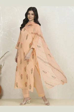 Biba Floral Printed Thread Work Pure Cotton Unstitched Dress Material