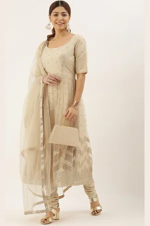Ethnovog Women Beige Embroidered Kurta with Pyjamas Dupatta