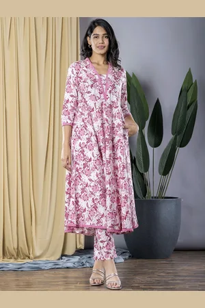 Kalini Floral Printed Pure Cotton Anarkali Kurta With Trousers