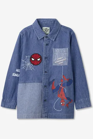 The Souled Store Boys Spider Man Web Slinger Opaque Printed Casual Cotton Denim Shirt