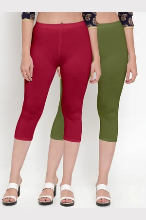 GRACIT Women Maroon & Olive Set Of 2 Solid Slim Fit Capris