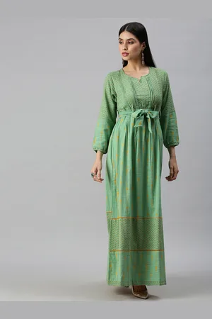 SHOWOFF Women Green Ethnic Maxi Dress