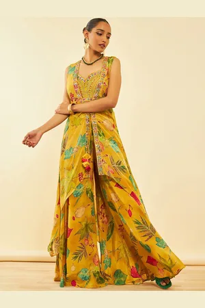 Soch Embellished Shoulder Straps Top With Palazzos & Shrug