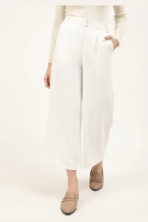 CENTRESTAGE Women White Straight Fit Pleated Culottes Trousers