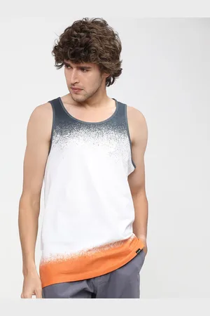 Highlander Men White & Orange Colourblocked Slim Fit T-shirt