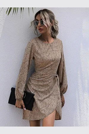 HERE&NOW Animal Print Flared Sleeve A-Line Mini Dress