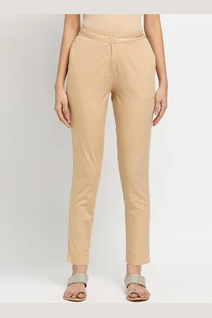 Ethnicity Women Beige Solid Trousers