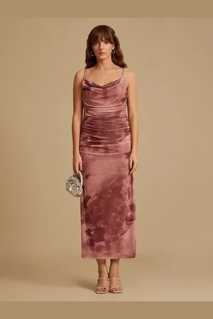 Kazo Tie and Dye Cowl Neck Net Ruched Bodycon Midi Dress