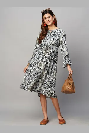 MomToBe Ethnic Motifs Printed Fit & Flare Maternity Dress