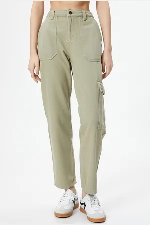Koton Women Mid Rise Clean Look Pure Cotton Cargo Jeans