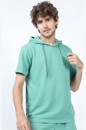 Highlander Men Turquoise Blue Regular Fit Structured Hooded T-shirt