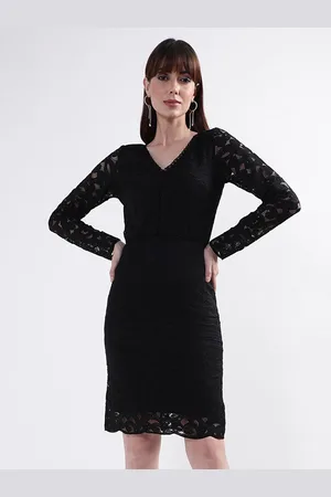 CENTRESTAGE Women Black Self Design V-Neck Sheath Dress