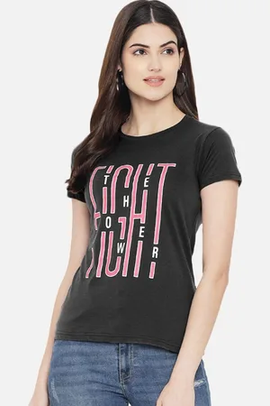 Corsica Women Regular Fit Typography Printed Round Neck Cotton T-shirt