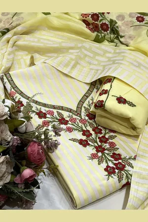SALWAR STUDIO Floral Embroidered Thread Work Cotton Unstitched Dress Material