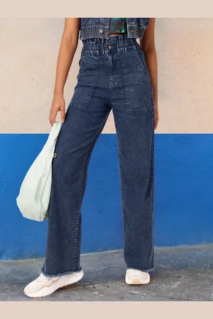 DressBerry Women Vintage Grunge Wide Leg Light Faded High Rise Jeans