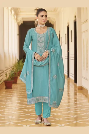 HRITIKA Women Ethnic Motifs Embroidered Regular Sequinned Kurta with Trousers & With Dupatta