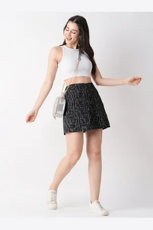 Globus Black Women Slim Fit Abstract Printed Pure Cotton A-Line Skorts