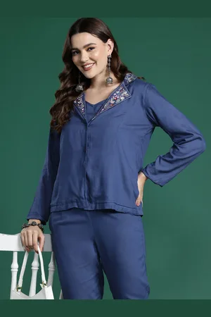 Sangria Embroidered Coat with Trousers and Cami Top Co-Ords