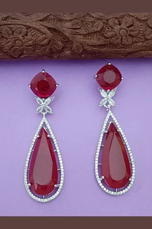 EVY Silver-Plated Cubic Zirconia Studded Teardrop Shaped Drop Earrings