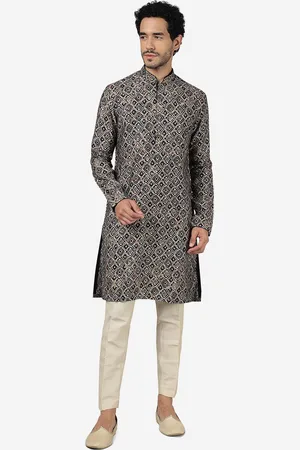 THE KURTA COMPANY Ethnic Motifs Printed Mandarin Collar Straight Silk Kurta