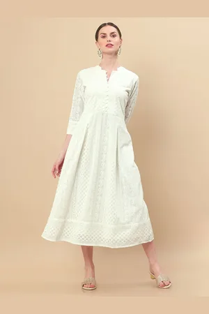 Soch White Ethnic Motifs Embroidered Georgette Ethnic Midi Dress