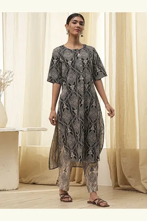 Biba Ethnic Motifs Printed Round Neck Straight Kurta With Trousers