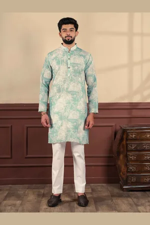 Koshin Floral Printed Mandarin Collar Linen Straight Kurta