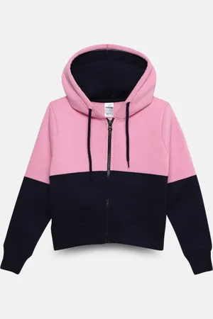 mackly Girls Colourblocked Hooded Front Open Sweatshirt