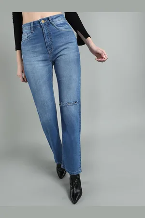 Chemistry Women Straight Fit High-Rise Slash Knee Light Fade Stretchable Jeans