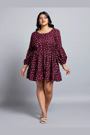 Globus Gloplus Round Neck Bishop Sleeves Fit & Flare Tiered Mini Plus Size Workwear Dress
