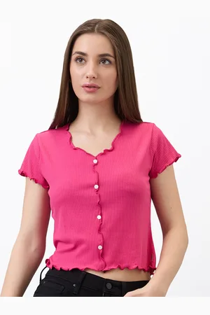 SPYKAR Women Solid Shirt Style V-Neck Crop Top