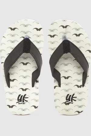 YK Boys Black & White Moustache Print Thong Flip-Flops