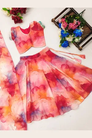 BAESD Girls Dyed Tie and Dye Ready to Wear Lehenga & Blouse With Dupatta