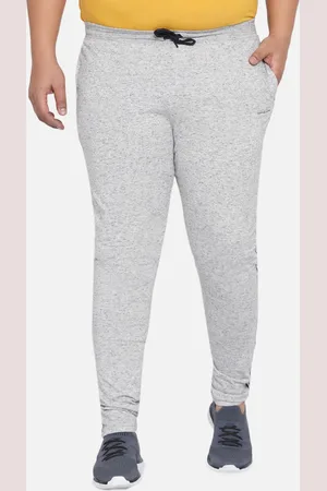 John Pride Plus Size Men Grey Melange Self Design Cotton Track Pants