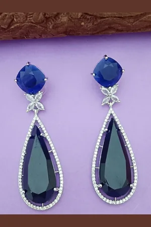 EVY Silver-Plated Cubic Zirconia Studded Teardrop Shaped Drop Earrings