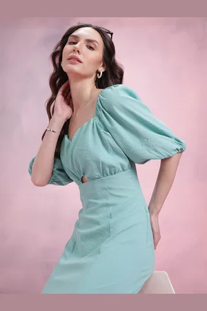 DressBerry Puff Sleeves Seersucker Mini Dress