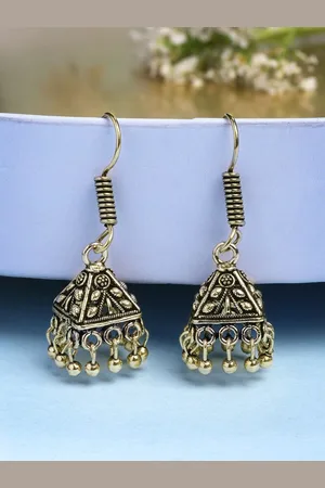 NVR Women Oxidized Gold Plated Jhumka Earrings