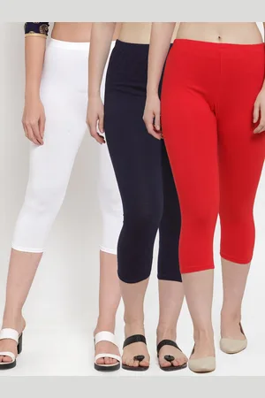 GRACIT Women Set Of 3 White & Red Slim Fit Cotton Capris