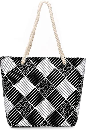 Diva Dale Women Black Geometric Printed Oversized Shopper Handheld Bag