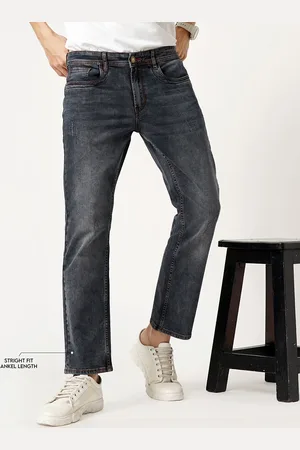 Llak Jeans Men Straight Fit Mid Rise Clean Look Light Fade Cropped Stretchable Jeans
